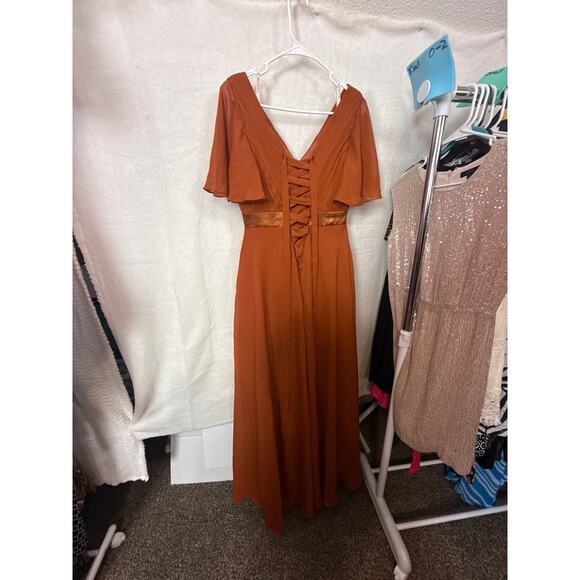 BN #603 Lavetir Rust Orange Pleated Flutter Sleeve Maxi Dress - Size 6 - Picture 5 of 5